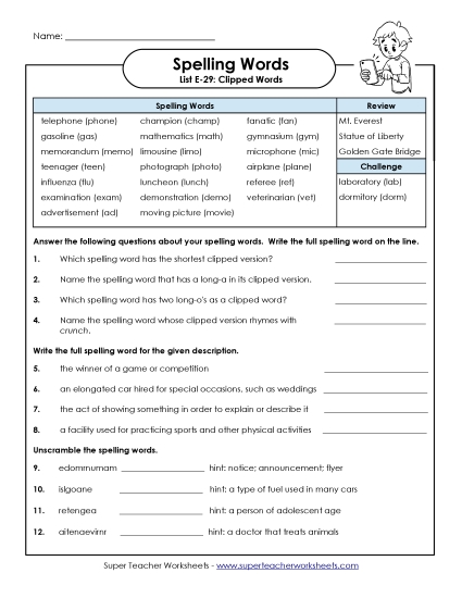 Printable Worksheets - Question Worksheet (E-29) 