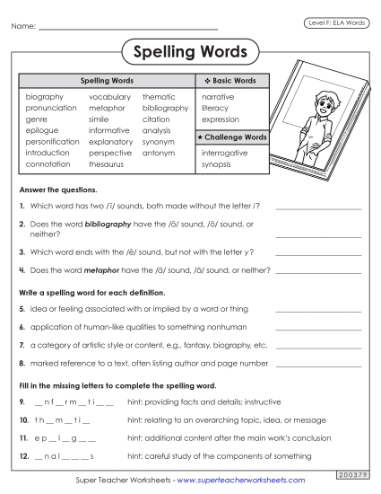 Worksheets and Puzzles - Question Worksheet (ELA)