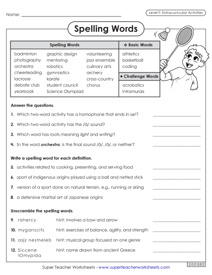 Worksheets and Puzzles - Question Worksheet (Extracurriculars) Worksheets and Puzzles - Question Worksheet (Extracurriculars)