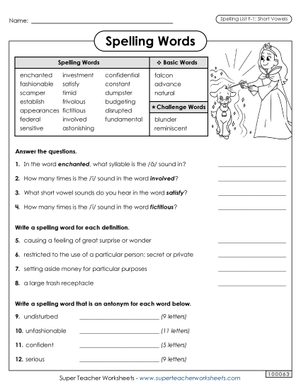 Worksheets and Puzzles - Question Worksheet (F-1)