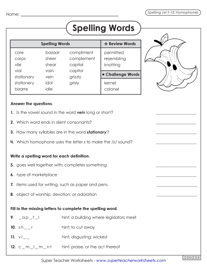 Worksheets and Puzzles - Question Worksheet (F-13)