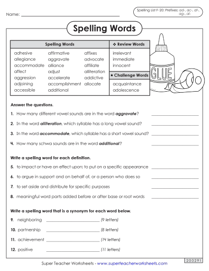 Worksheets and Puzzles - Question Worksheet (F-20)