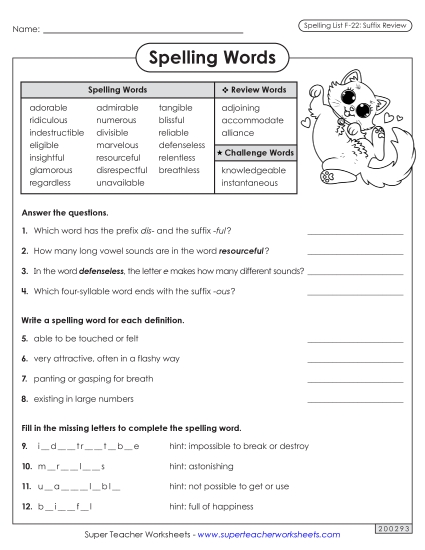 Worksheets and Puzzles - Question Worksheet (F-22) Worksheets and Puzzles - Question Worksheet (F-22)