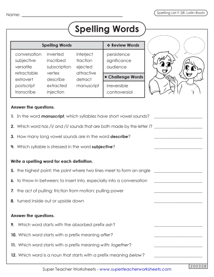 Worksheets and Puzzles - Question Worksheet (F-28)