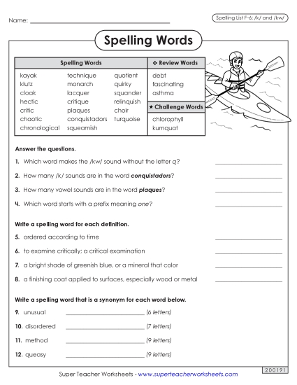 Worksheets and Puzzles - Question Worksheet (F-6)