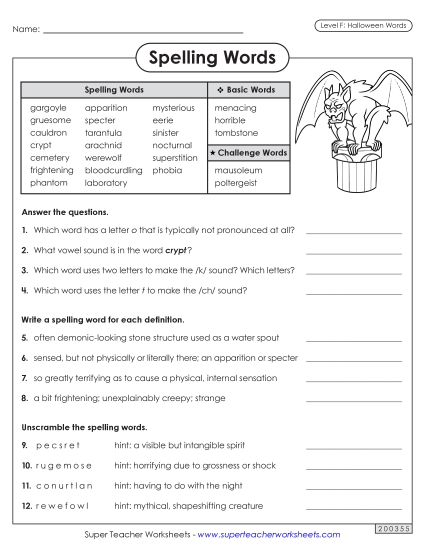 Worksheets and Puzzles - Question Worksheet (Halloween)