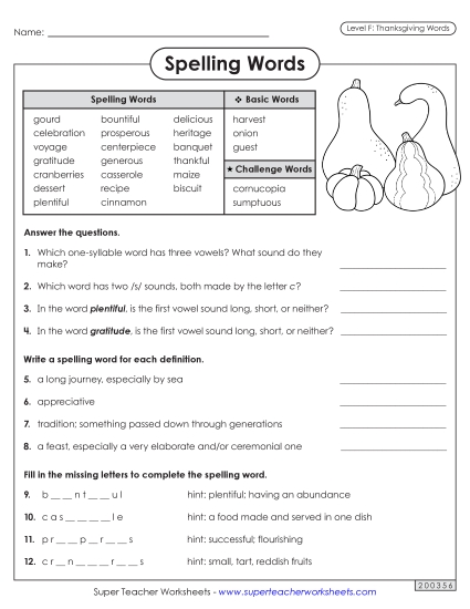 Worksheets and Puzzles - Question Worksheet (Thanksgiving)
