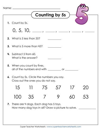 Skip Counting by 5s - Questions: Count by 5