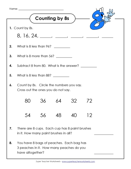 Skip Counting by 8s - Questions: Counting by 8s Skip Counting by 8s - Questions: Counting by 8s