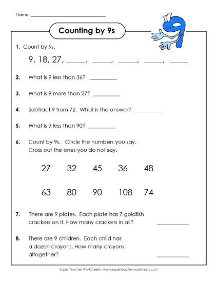 Skip Count by 9s - Questions: Counting by 9s Skip Count by 9s - Questions: Counting by 9s