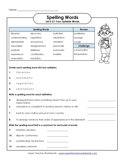 Printable Worksheets - Questions (E-21) 