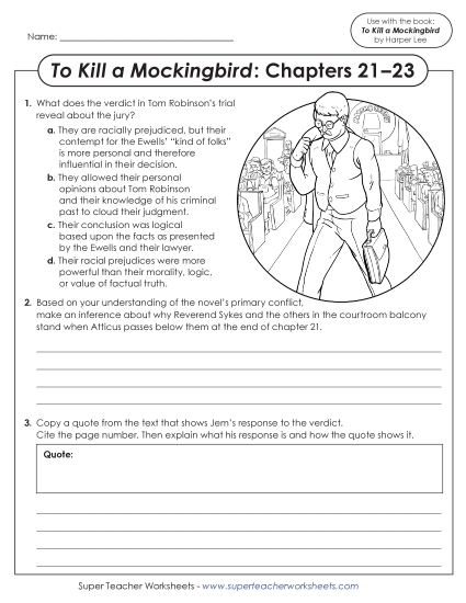 Chapters 21–23 - Questions for Chapters 21–23 To Kill a Mockingbird (Printable PDF Worksheet)