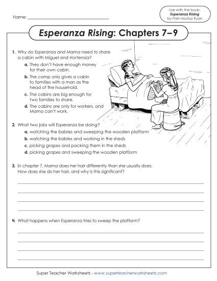 Chapters 7–9 - Questions for Chapters 7–9 (Esperanza Rising) (Printable PDF Worksheet)