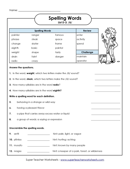 Worksheets - Questions Worksheet (D-3)
