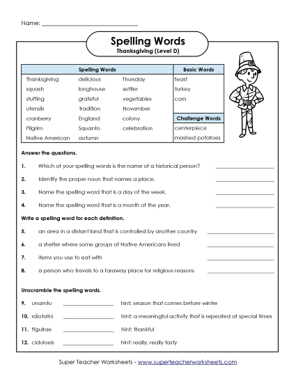 Worksheets - Questions Worksheet (D-Thanksgiving) 