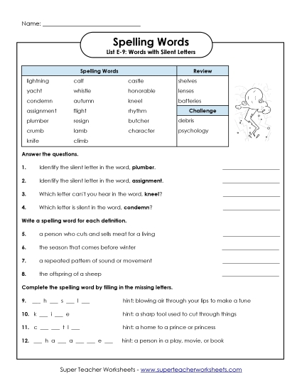 Printable Worksheets - Questions Worksheet (E-9)