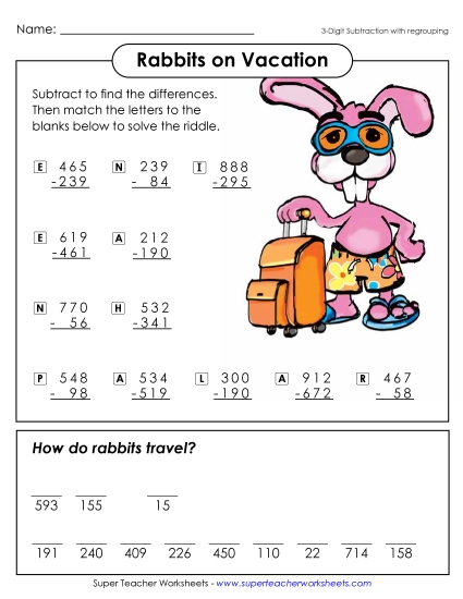 Subtraction - Rabbits on Vacation (3-Digit Subtraction) Subtraction - Rabbits on Vacation (3-Digit Subtraction)