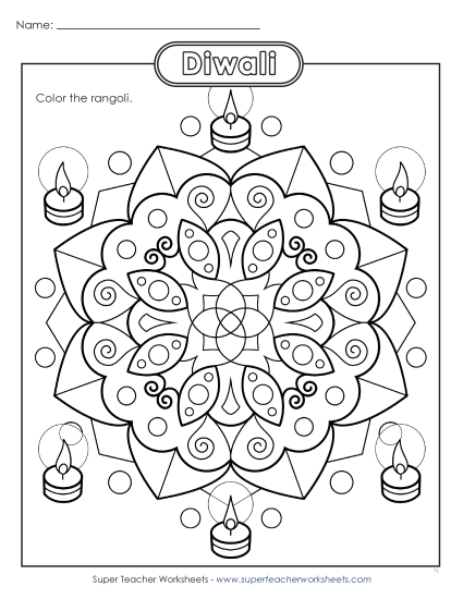 Rangoli - Rangoli Coloring Page 3 (Printable PDF Worksheet)