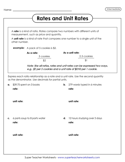 Unit Rates as Ratios - Rates and Unit Rates (Intermediate)