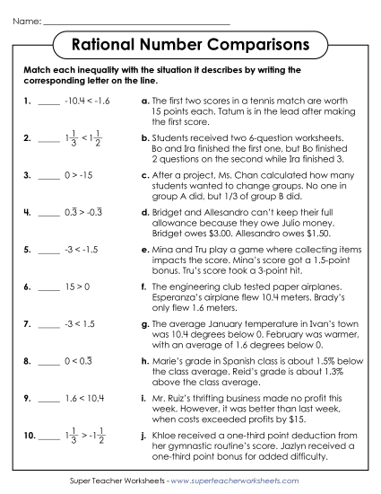 Word Problems - Rational Number Comparisons