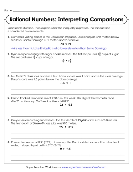 Word Problems - Rational Numbers: Interpreting Comparisons