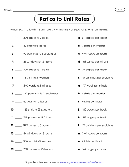 Unit Rates as Ratios - Ratios to Unit Rates (Basic)