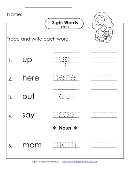 Worksheets - Read, Trace, Write (Unit 10)