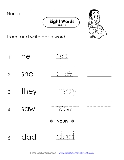 Worksheets - Read, Trace, Write (Unit 11)