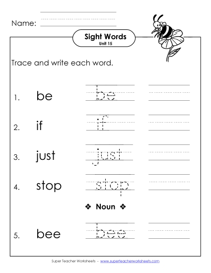 Worksheets - Read, Trace, Write (Unit 15)