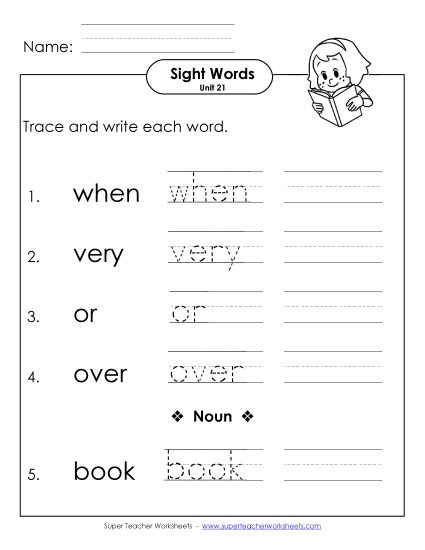 Worksheets - Read, Trace, Write (Unit 21)