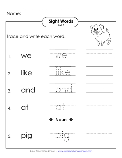 Worksheets - Read, Trace, Write (Unit 3)