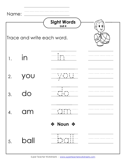 Worksheets - Read, Trace, Write (Unit 4)