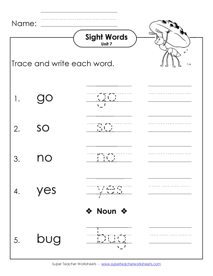 Worksheets - Read, Trace, Write (Unit 7)