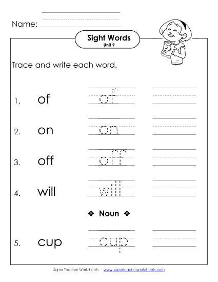 Worksheets - Read, Trace, Write (Unit 9)