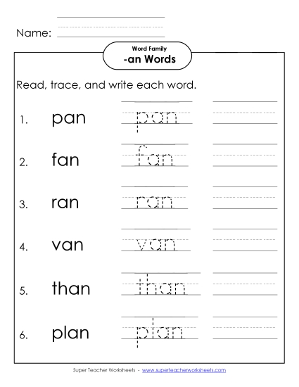 Worksheets - Read, Write, Trace (-an) Worksheets - Read, Write, Trace (-an)