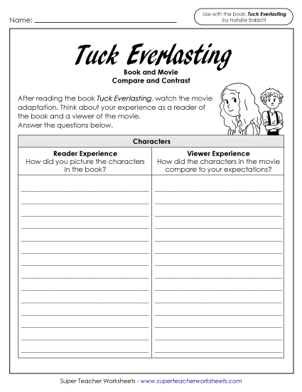 Movie-Book Compare & Contrast - Reader & Viewer Experience Comparison (Printable PDF Worksheet)