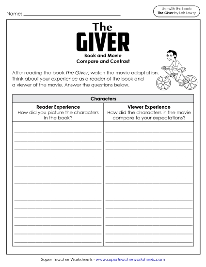 Movie-Book Compare & Contrast - Reader vs. Viewer Experience (Printable PDF Worksheet)