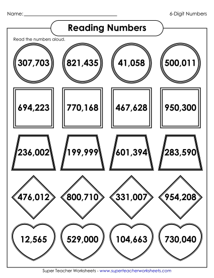 Reading 6-Digit Numbers - Reading 6-Digit Numbers