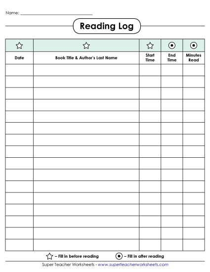 Intermediate Grades 2-4 - Reading Chart w/ Start and End Times