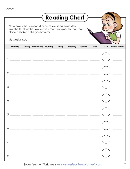 Intermediate Grades 2-4 - Reading Log Time Sheet
