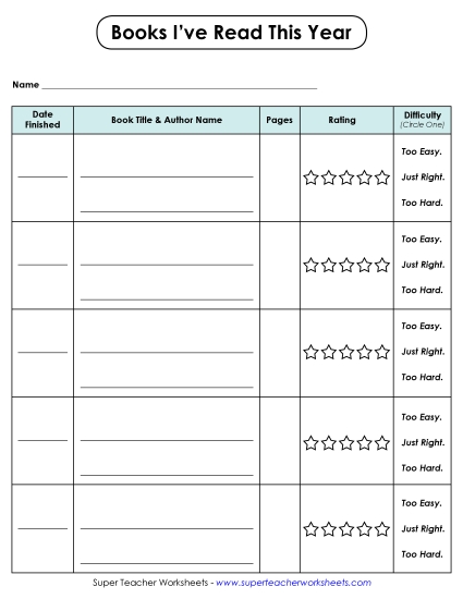 Intermediate Grades 2-4 - Reading Log w/ Difficulty Rating and Star Rating Intermediate Grades 2-4 - Reading Log w/ Difficulty Rating and Star Rating