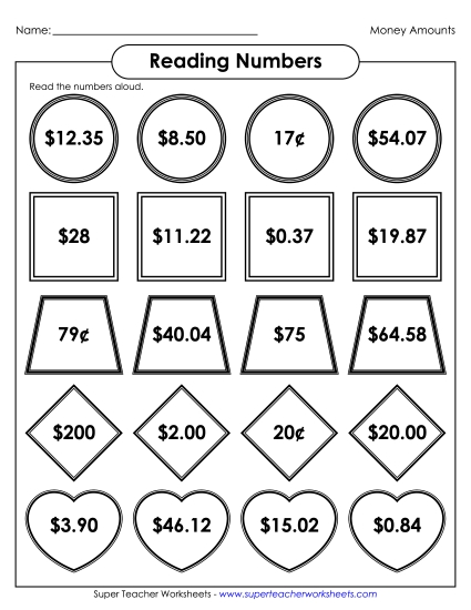 Reading Money Amounts - Reading Money Amounts Reading Money Amounts - Reading Money Amounts