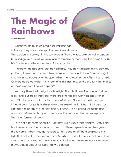 Light - Reading Passage: The Magic of Rainbows Light - Reading Passage: The Magic of Rainbows