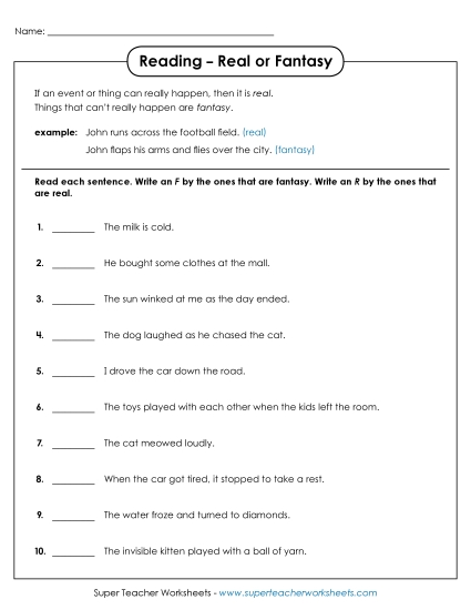 More Reading Printables - Reading: Real or Fantasy More Reading Printables - Reading: Real or Fantasy