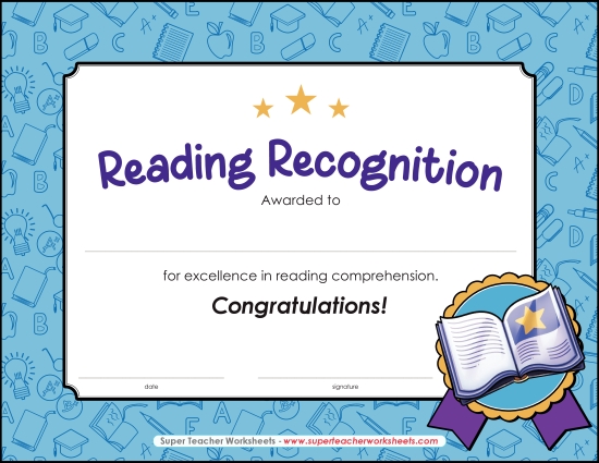 Reading & Writing Awards - Reading Recognition Award Reading & Writing Awards - Reading Recognition Award