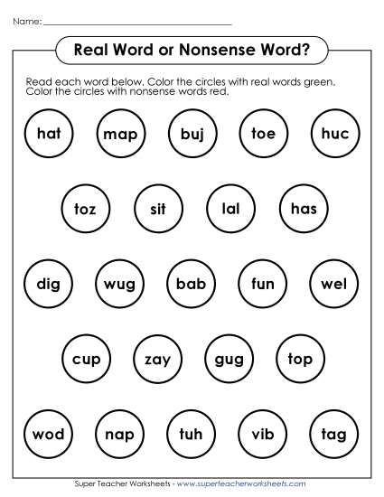 Worksheets - Real or Nonsense Word? Coloring Activity Worksheets - Real or Nonsense Word? Coloring Activity