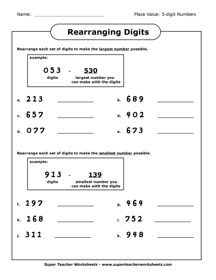 Place Value - Rearranging Digits (3 Digit) Place Value - Rearranging Digits (3 Digit)