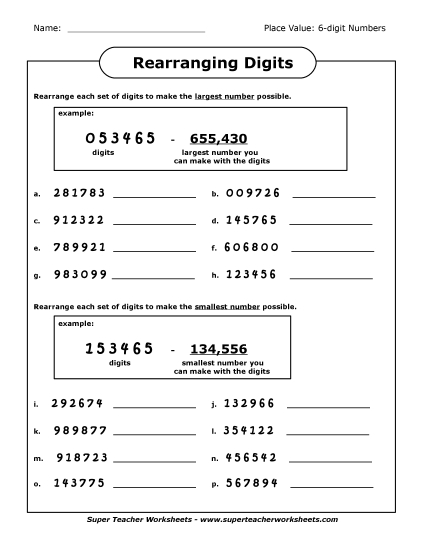 Place Value - Rearranging Digits (6-Digit Numbers)