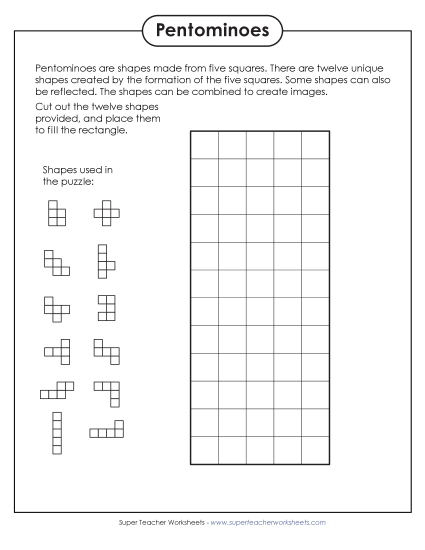 Rectangle Pentomino Puzzle #3  (5 Squares by 12 Squares) (Printable PDF Worksheet)