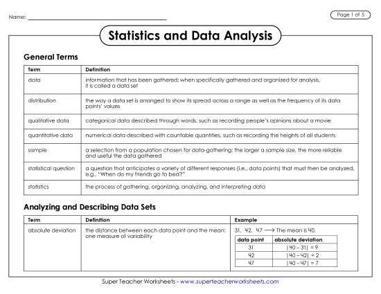 Vocabulary - Reference Sheet: Statistics and Data Analysis Terms